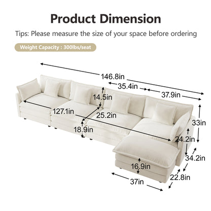 3 Seat White Chenille Modular Sectional Sofa