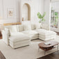 U-Shaped Sectional Sofa w/Reversible Footrest, 5-Seater Convertible Corner Couch with 2 Ottomans ,Modern Minimalist Soft Sofa & Couch for Living Room , White