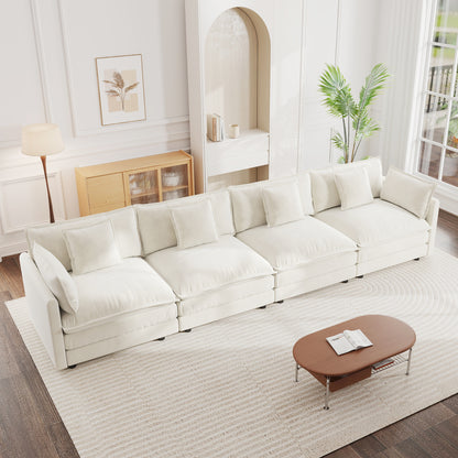 Free Combination Modular Sofa Free,4 Seater Sofa Comfy Chenille Fabric,Sectional Sofa Couch,White