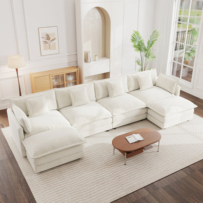 4 Seat White Chenille Modular Sectional Sofa