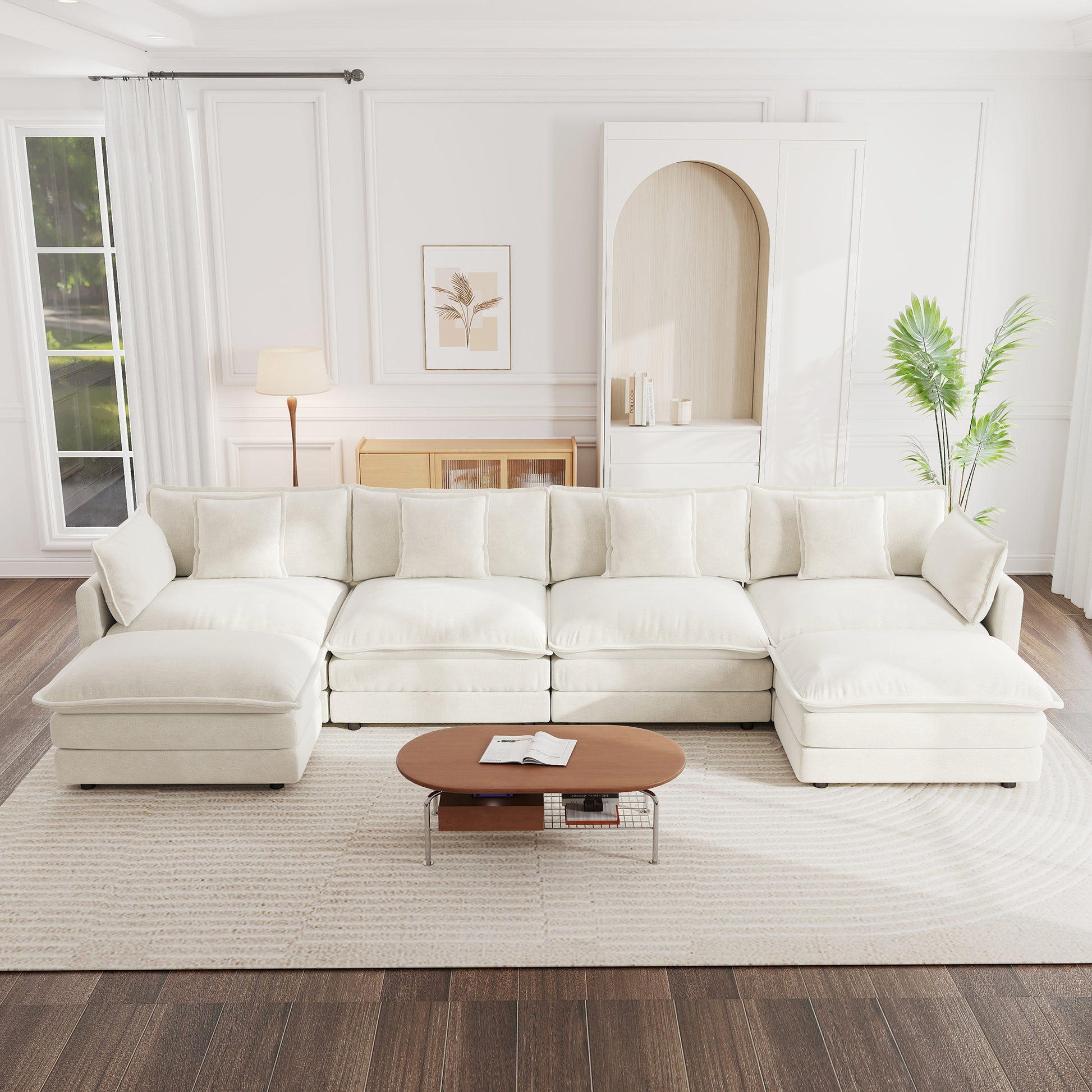 4 Seat White Chenille Modular Sectional Sofa