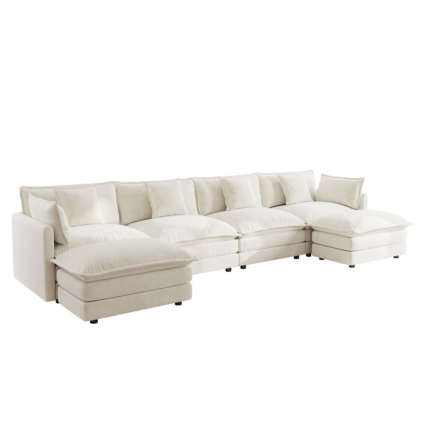 4 Seat White Chenille Modular Sectional Sofa