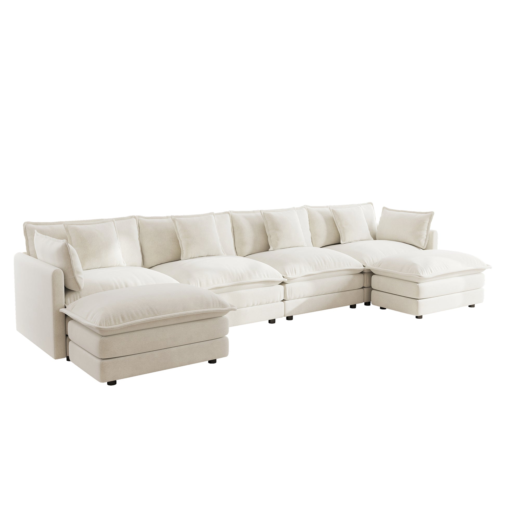 4 Seat White Chenille Modular Sectional Sofa