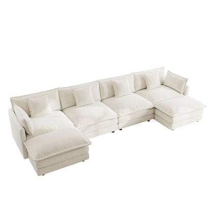 4 Seat White Chenille Modular Sectional Sofa
