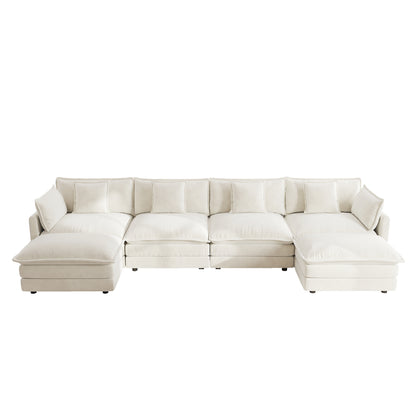 4 Seat White Chenille Modular Sectional Sofa