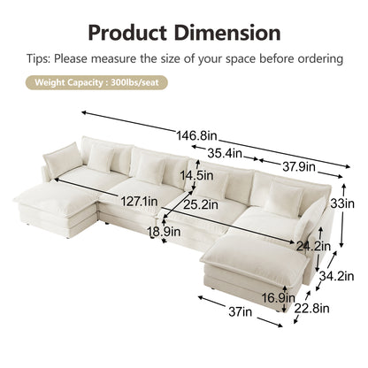 4 Seat White Chenille Modular Sectional Sofa