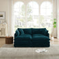 4 - Piece Upholstered Sectional Sofa, 1 - Piece of 2 Seater Sofa and 2- Piece of Ottomans , 2 Seater Loveseat Lounge with Ottomans , Blue Chenille