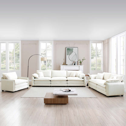 3 Piece  Comfortable Oversized Sectional Sofa, One Single Sofa and One 2-Seater Sofa and One 3-Seater Sofa , Beige Corduroy Deep Seat Sofa