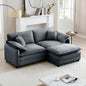 Two-Seater Sofa  with One Footrest, L-Shaped 2-Seater Sofa with Ottoman for Small Living Spaces,Grey Corduroy