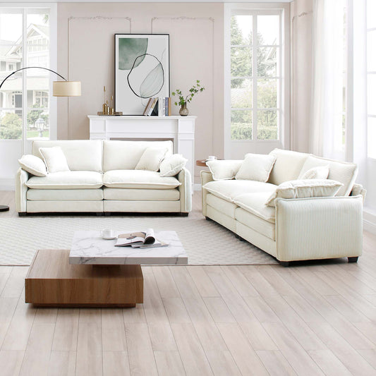 Modern Living Room Sofa Two-Piece Set, Suitable for Living room and Bedroom Sofa Set, Consists of two pieces of 2 Seater Sofa,Beige Corduroy