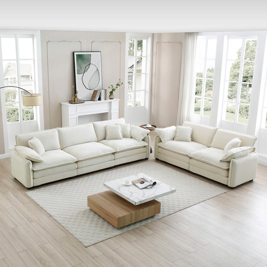 5 Seat Corduroy Sofa Set Beige - Living Room Sofa