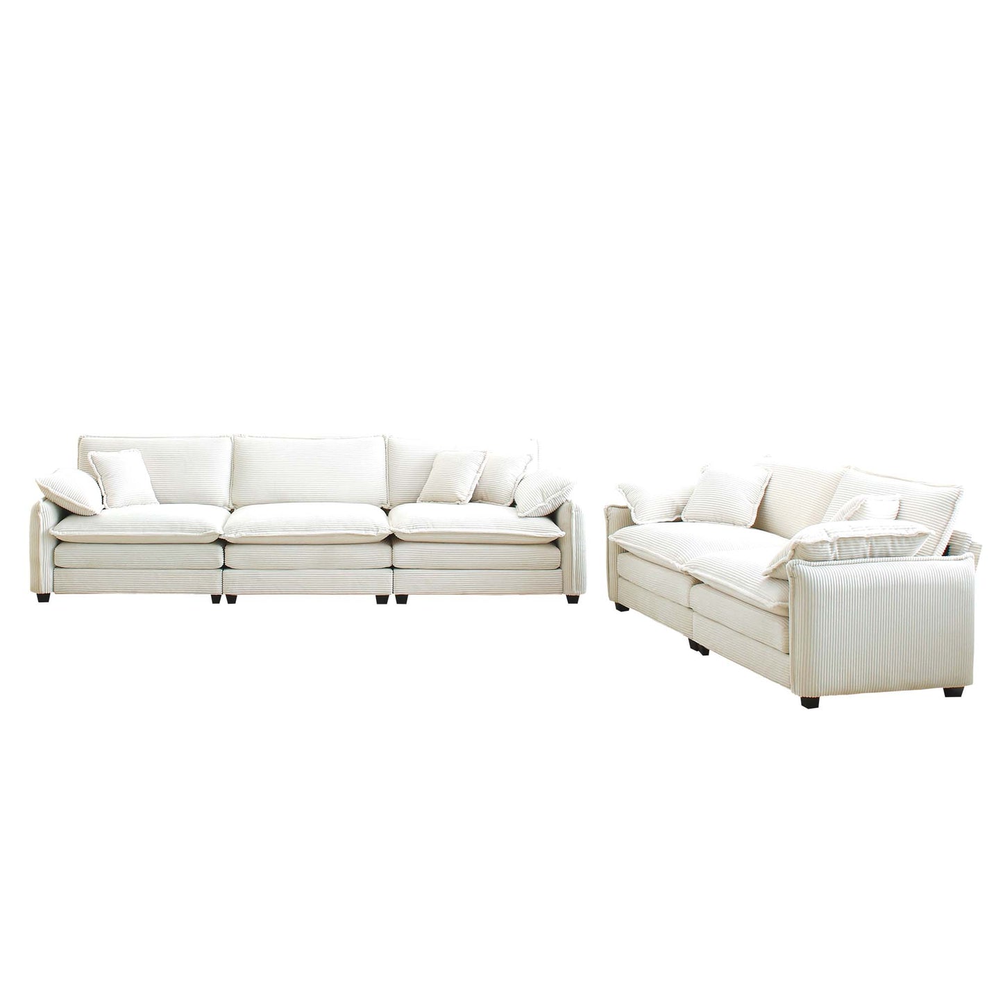 5 Seat Corduroy Sofa Set Beige - Living Room Sofa