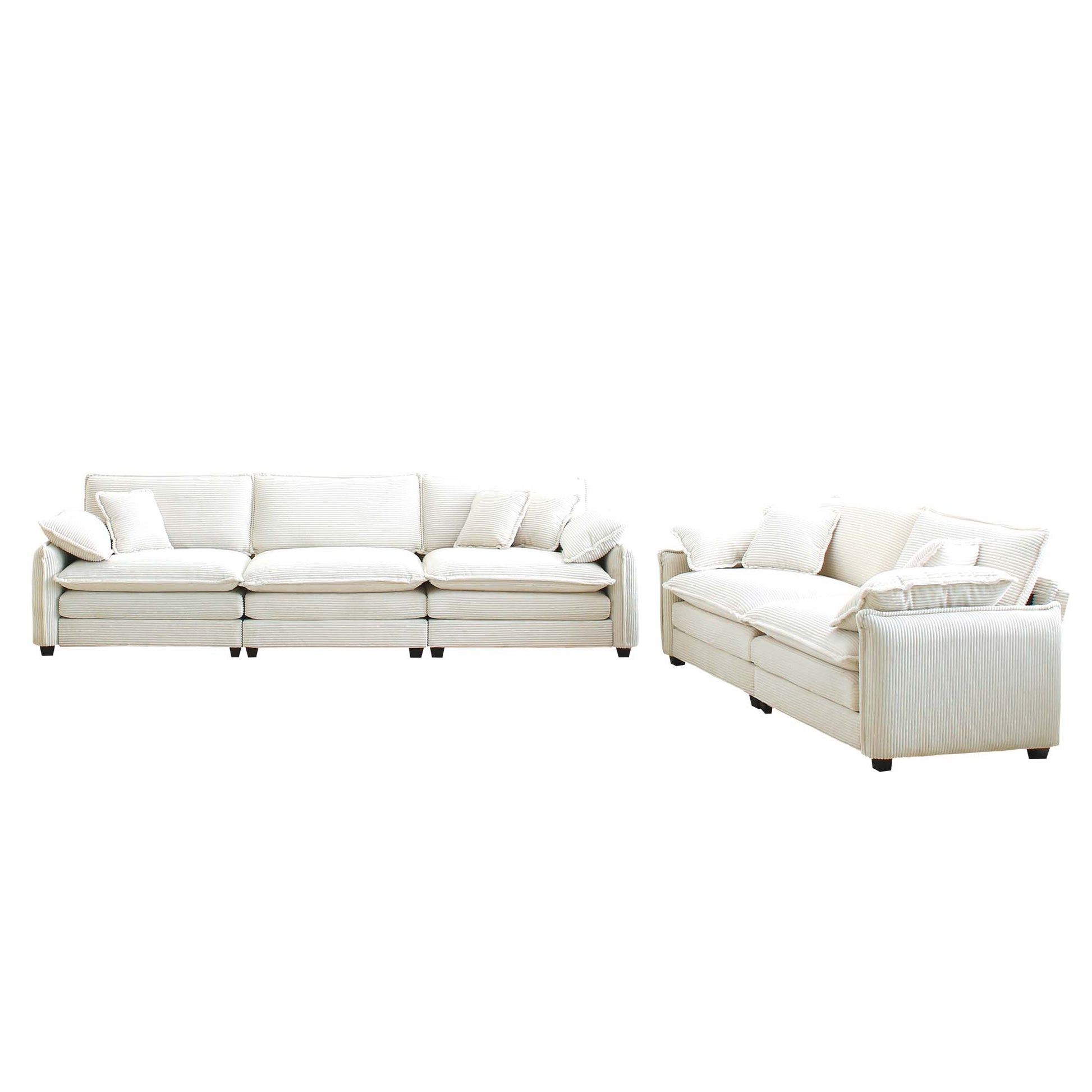 5 Seat Corduroy Sofa Set Beige - Living Room Sofa