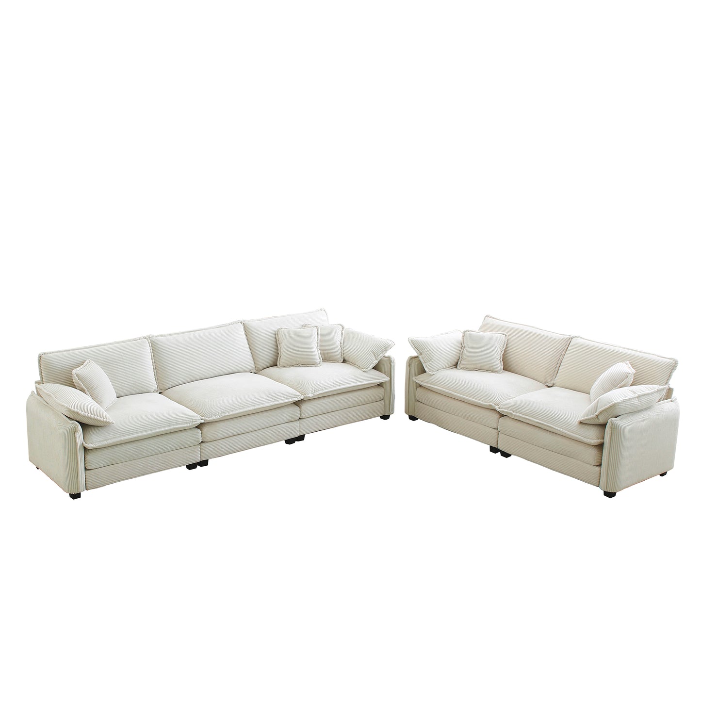 5 Seat Corduroy Sofa Set Beige - Living Room Sofa