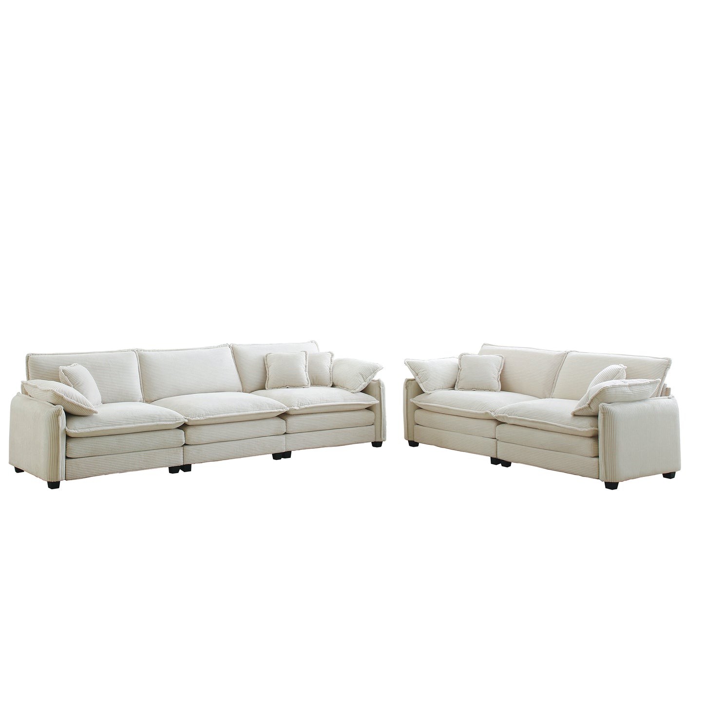 5 Seat Corduroy Sofa Set Beige - Living Room Sofa