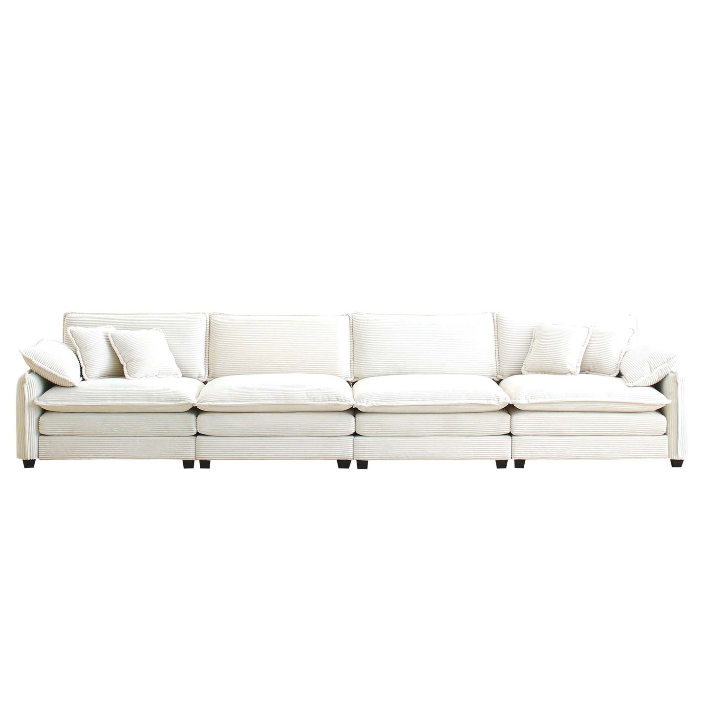 Beige Corduroy Sofa, Modern 4 Seater Upholstered Living Room Seating