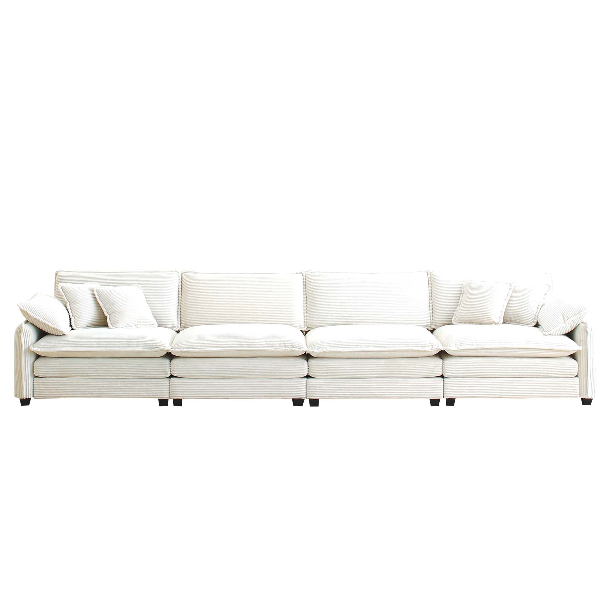 Beige Corduroy Sofa, Modern 4 Seater Upholstered Living Room Seating