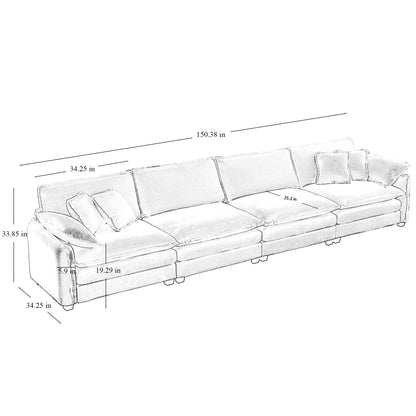 Beige Corduroy Sofa, Modern 4 Seater Upholstered Living Room Seating