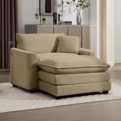 Tan Corduroy Sofa with Footstool - Classic Comfort