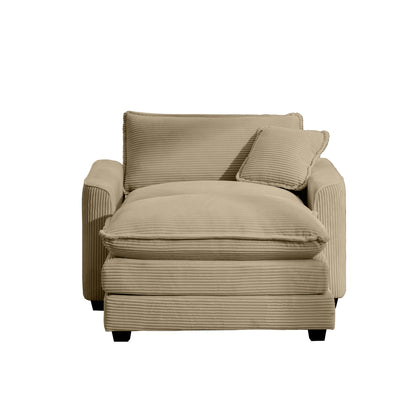 Tan Corduroy Sofa with Footstool - Classic Comfort