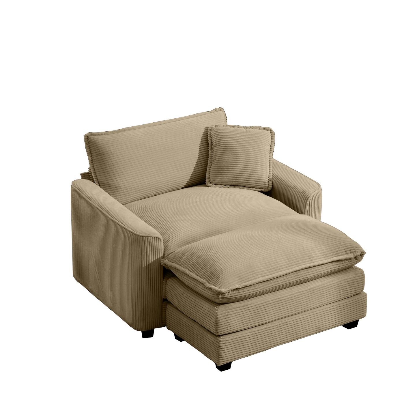Tan Corduroy Sofa with Footstool - Classic Comfort