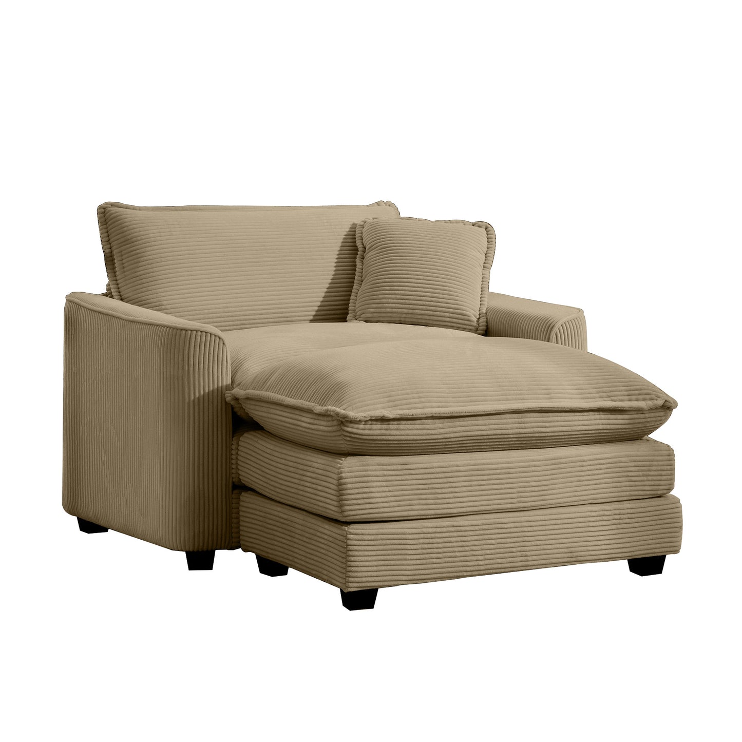 Tan Corduroy Sofa with Footstool - Classic Comfort