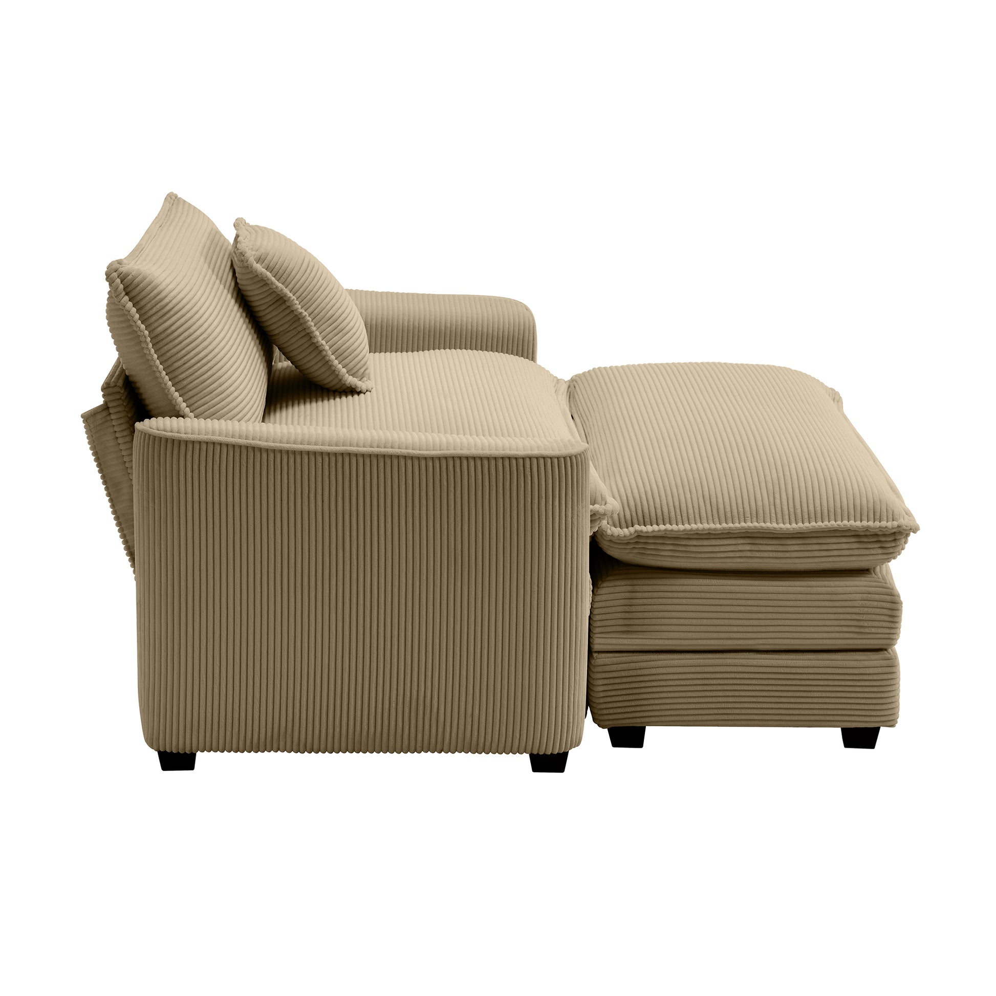 Tan Corduroy Sofa with Footstool - Classic Comfort