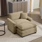 Comfortable Single Chair Deep Seat Sofa With Footstool With One Pillow, Suitable for Living Room and Bedroom, Club Multiple Occasions, Tan Corduroy Fabric