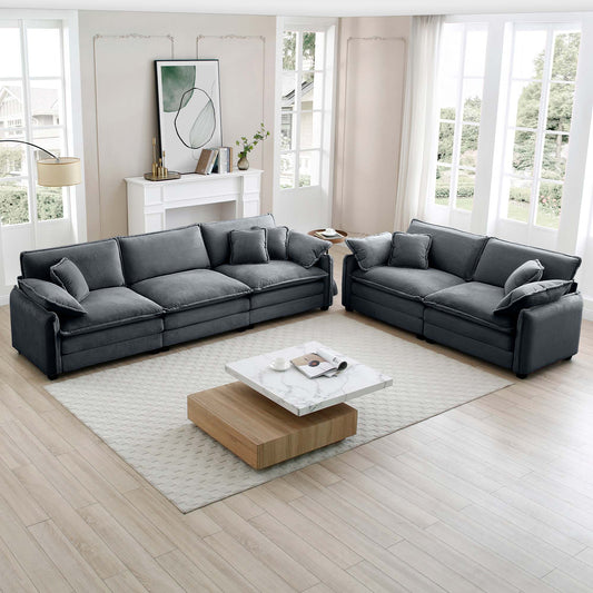 Family sofa set Deep Seat Sofa, Warm Sofa for Home Cinema and Living Room, One 2-Seater Sofa and One 3-Seater Sofa,Grey Corduroy