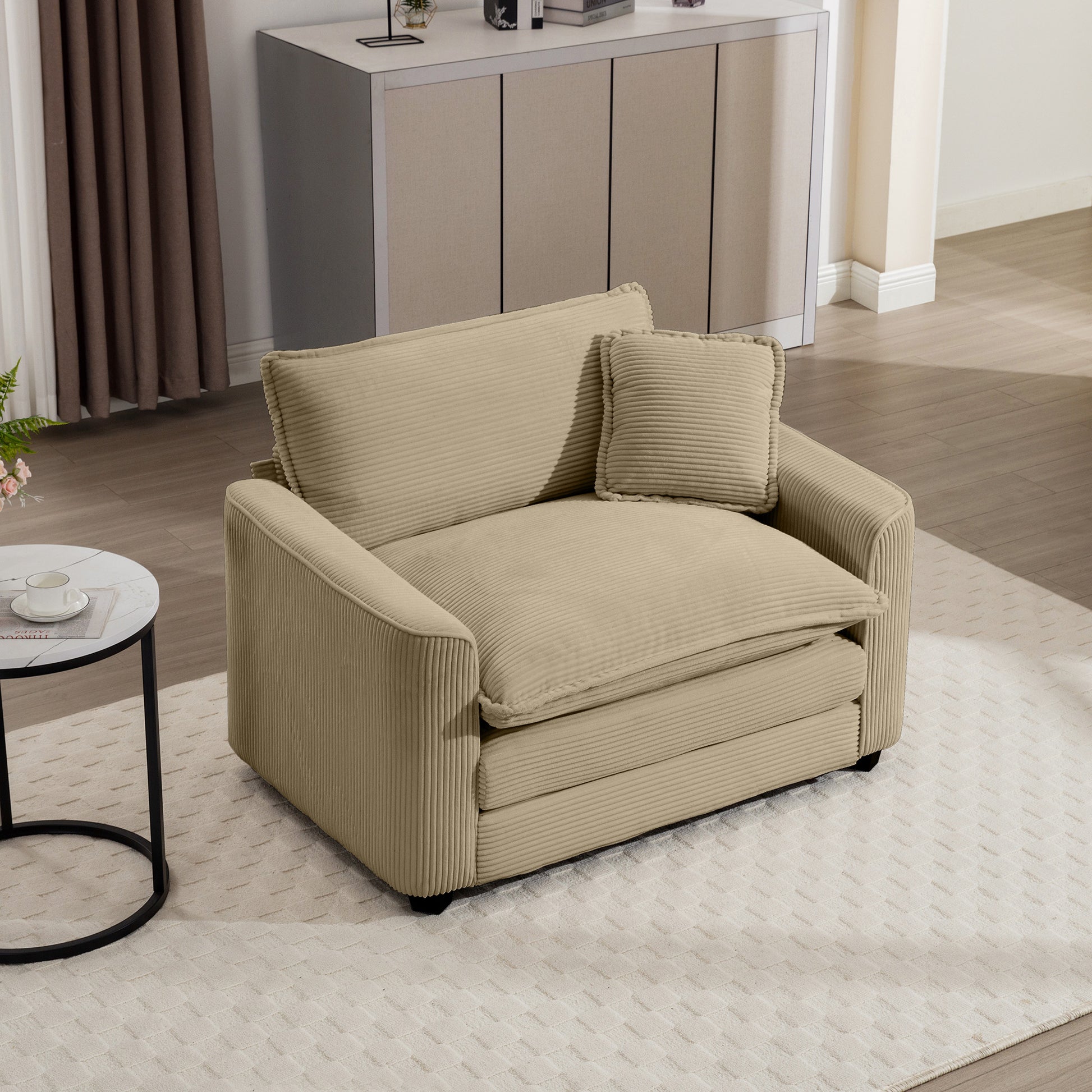 Tan Corduroy Sofa - Single Seat Comfort for Living Room or Bedroom