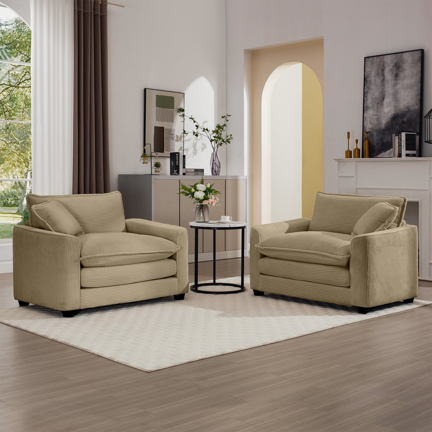 Tan Corduroy Sofa Set - Luxurious Comfort & Style