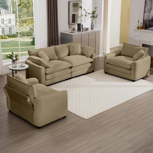 Tan Corduroy Sofa Set - 4 Seat Comfort for Living Room