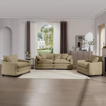 Tan Corduroy Sofa Set - 4 Seat Comfort for Living Room