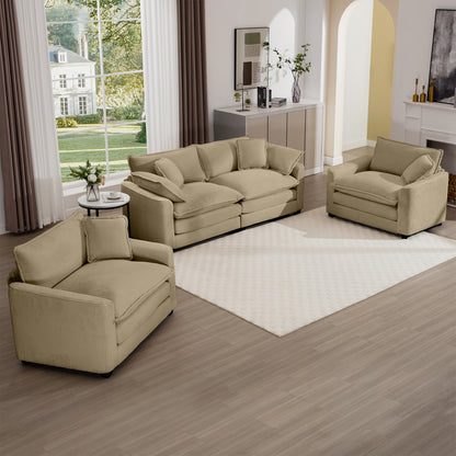 Tan Corduroy Sofa Set - 4 Seat Comfort for Living Room