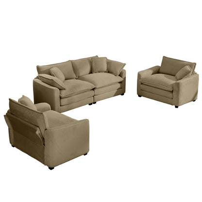 Tan Corduroy Sofa Set - 4 Seat Comfort for Living Room