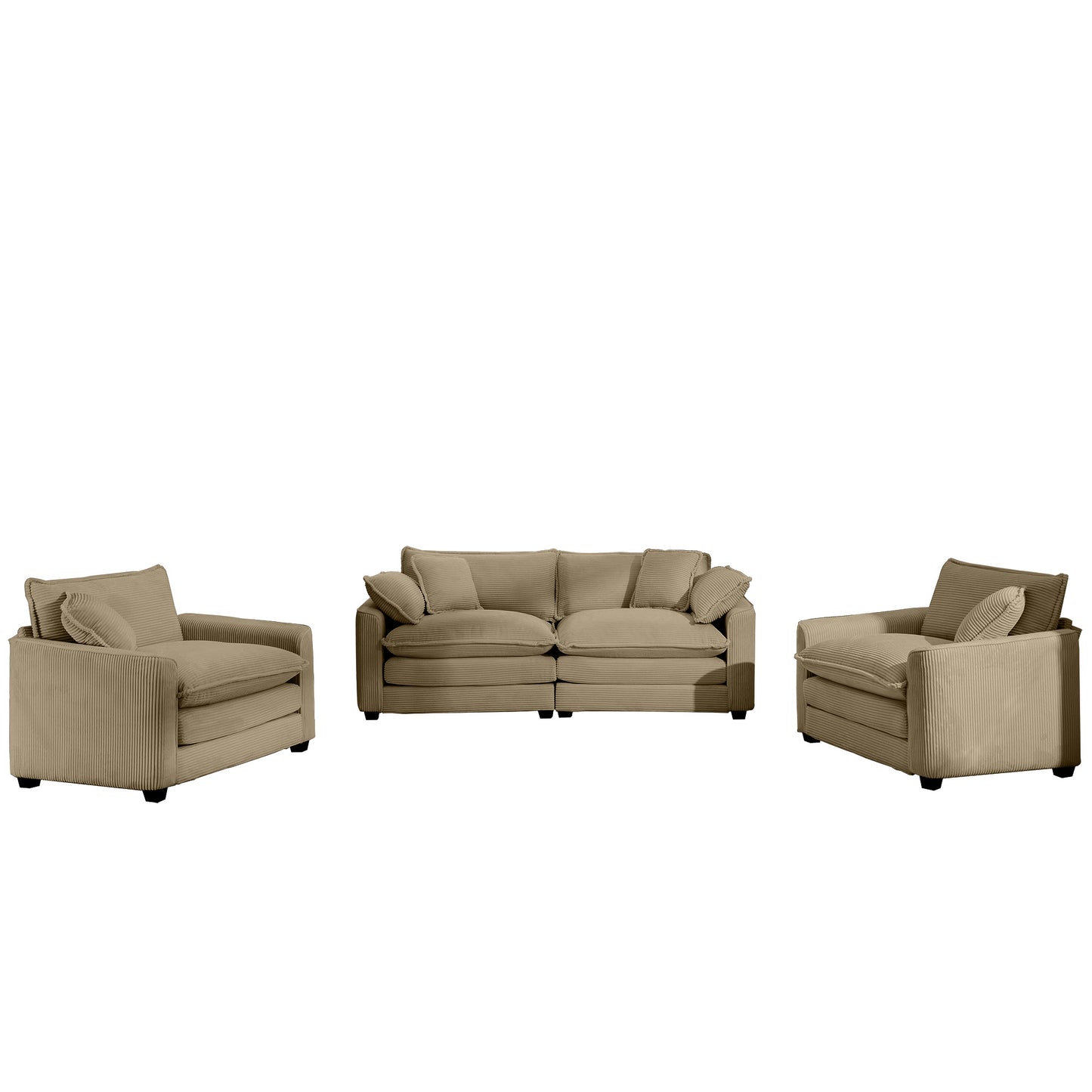 Tan Corduroy Sofa Set - 4 Seat Comfort for Living Room