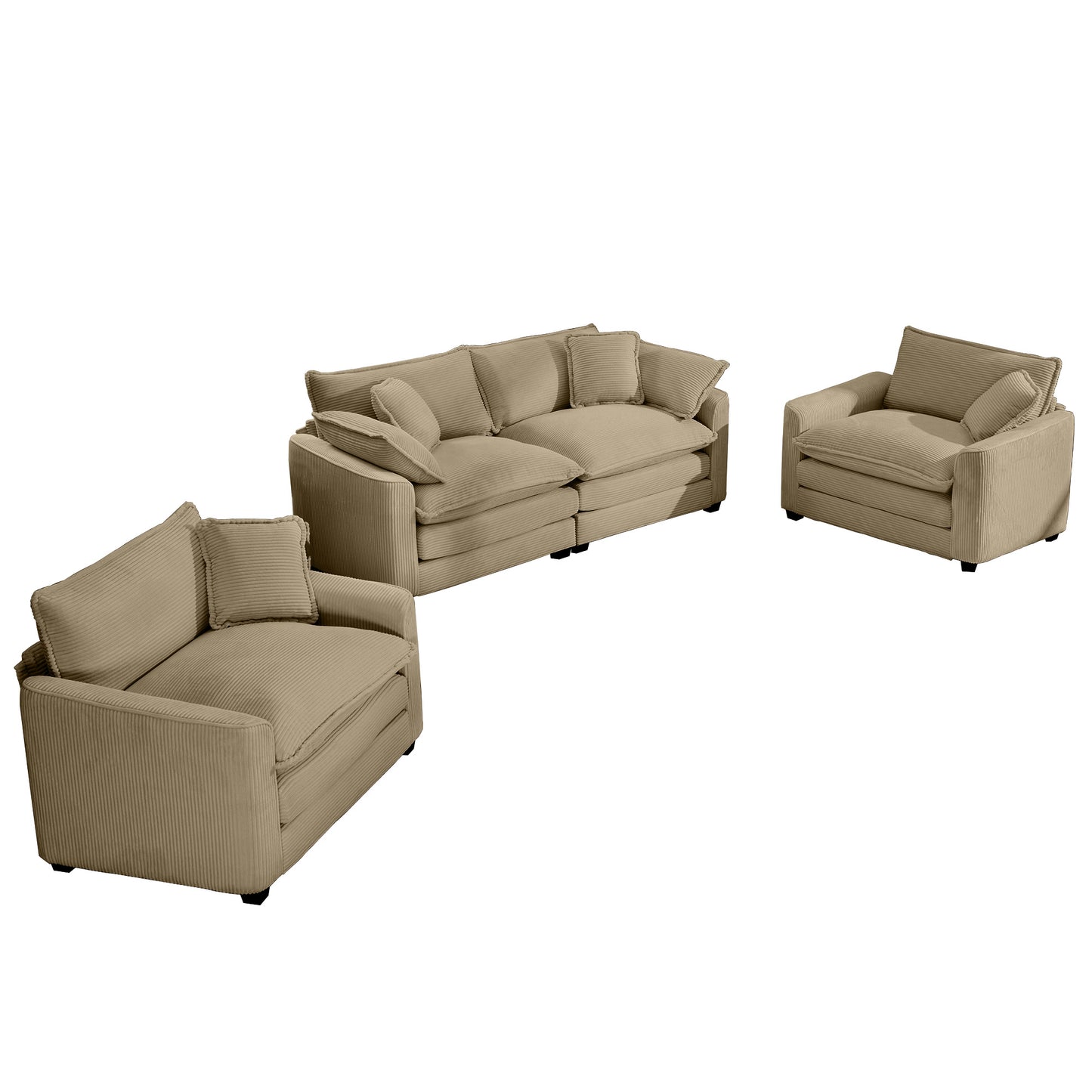 Tan Corduroy Sofa Set - 4 Seat Comfort for Living Room