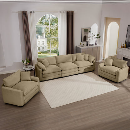 Tan Corduroy Sofa Set - 5 Seat Comfort, Stylish Design for Living Room