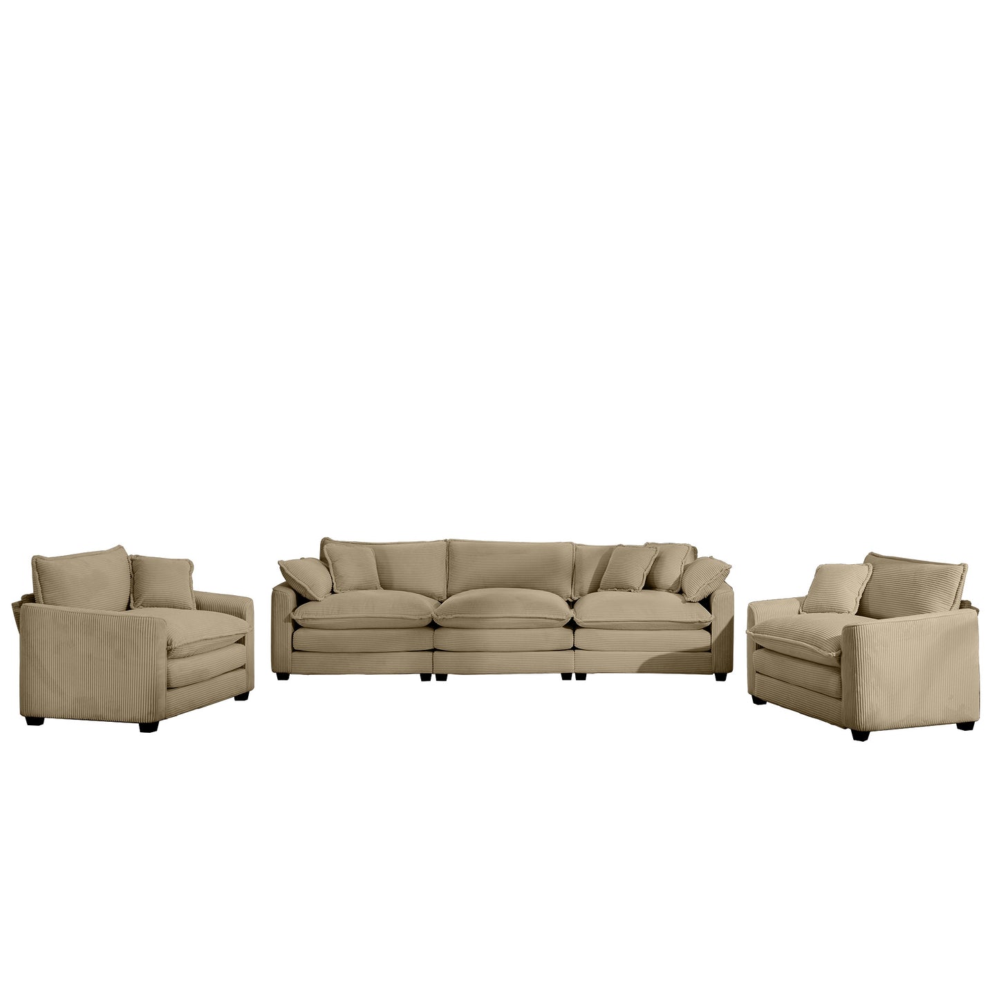 Tan Corduroy Sofa Set - 5 Seat Comfort, Stylish Design for Living Room