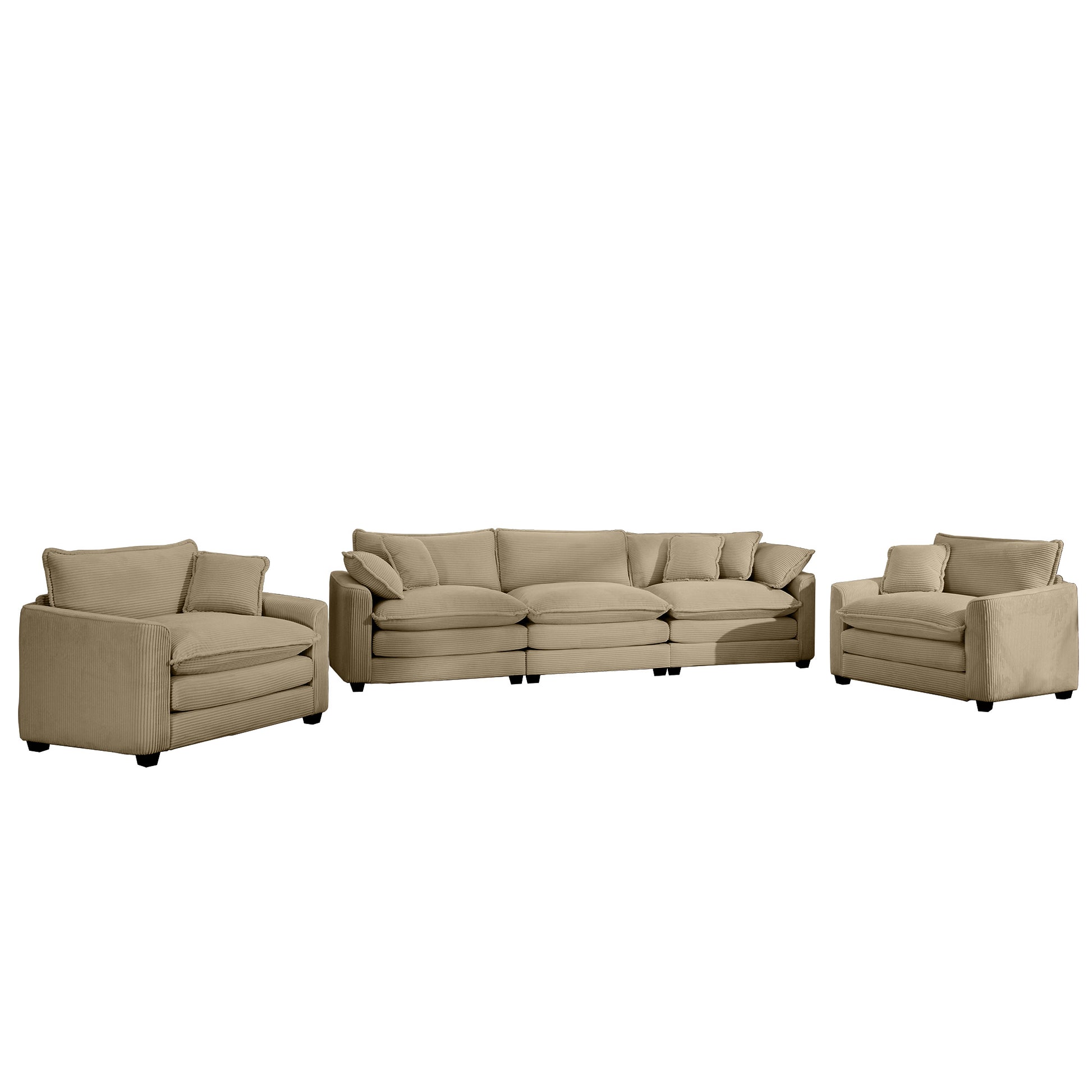 Tan Corduroy Sofa Set - 5 Seat Comfort, Stylish Design for Living Room