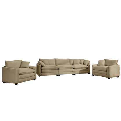 Tan Corduroy Sofa Set - 5 Seat Comfort, Stylish Design for Living Room