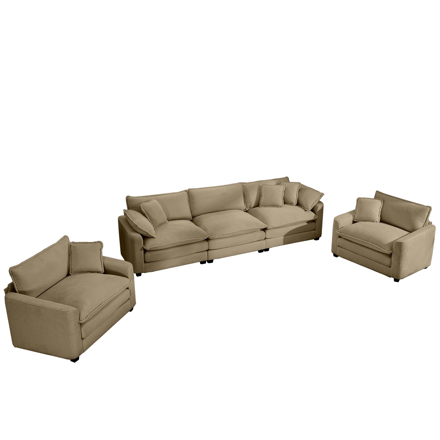 Tan Corduroy Sofa Set - 5 Seat Comfort, Stylish Design for Living Room