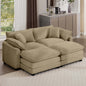 Corduroy Two-Seater Sofa  with 2 Footrest, 2-Seater Sofa with Ottoman for Small Living Spaces, Tan Corduroy Sofa