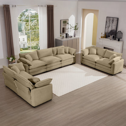 7 Seat Tan Corduroy Sofa Set - Classic Modern Sofa for Living Room