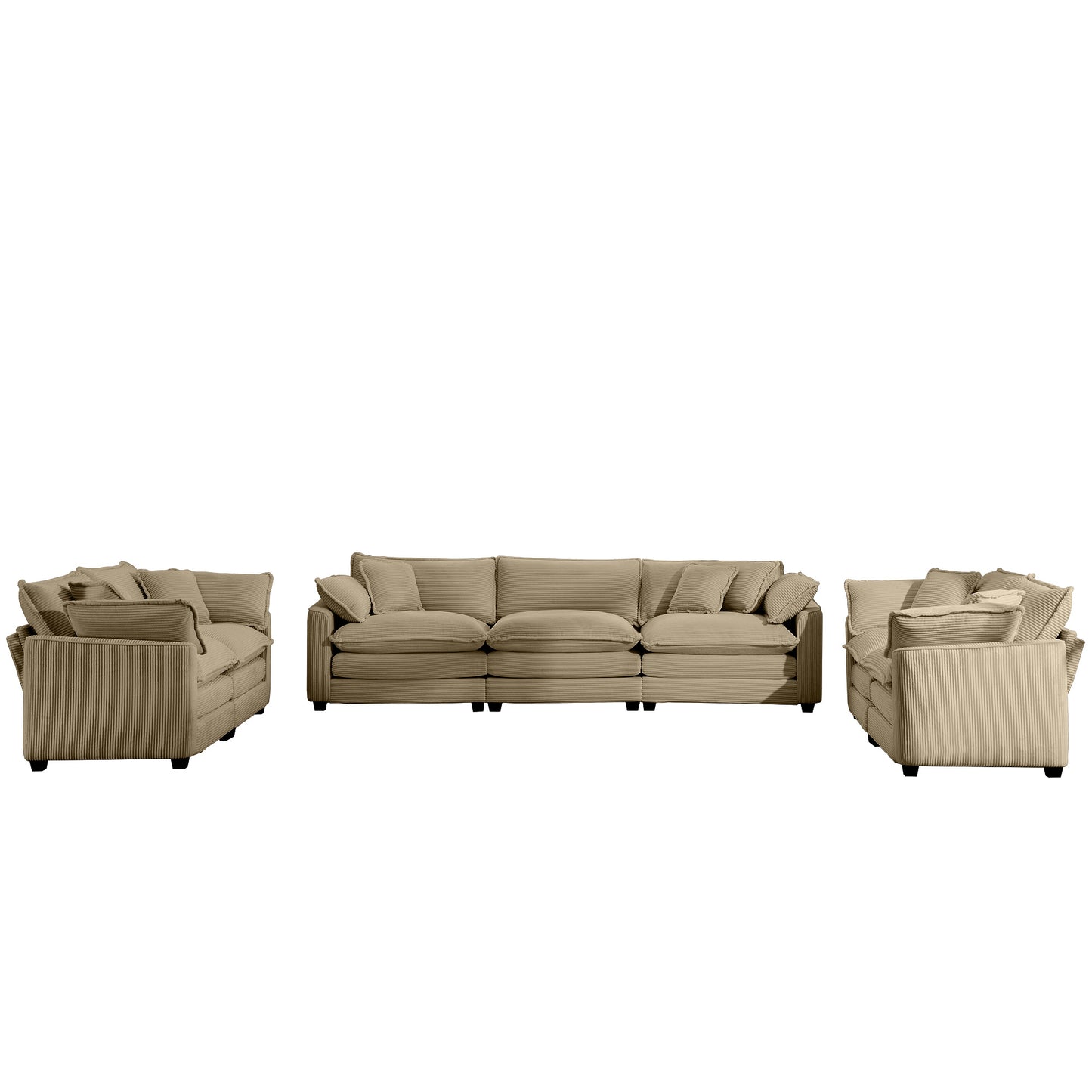 7 Seat Tan Corduroy Sofa Set - Classic Modern Sofa for Living Room