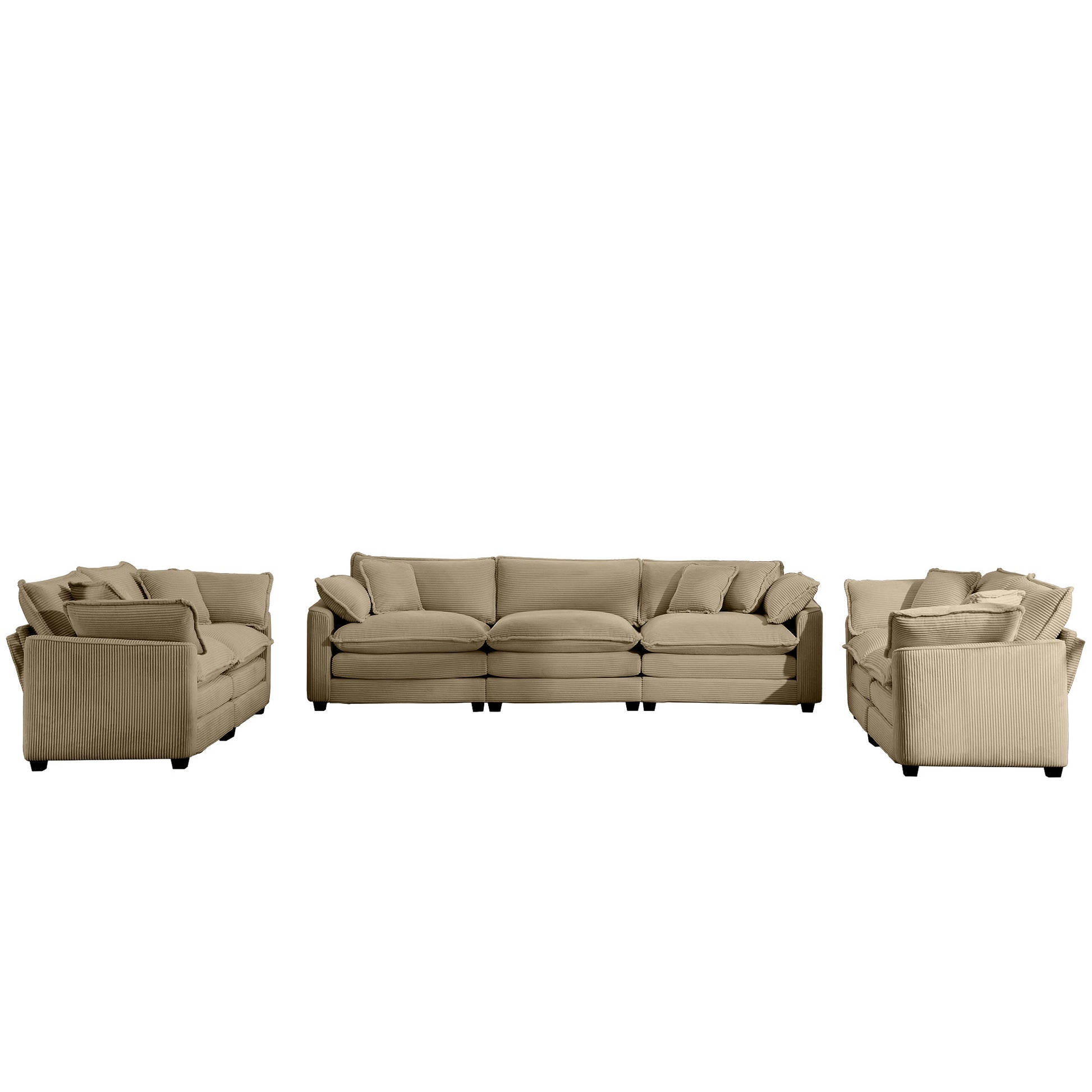 7 Seat Tan Corduroy Sofa Set - Classic Modern Sofa for Living Room