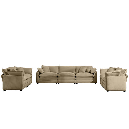 7 Seat Tan Corduroy Sofa Set - Classic Modern Sofa for Living Room