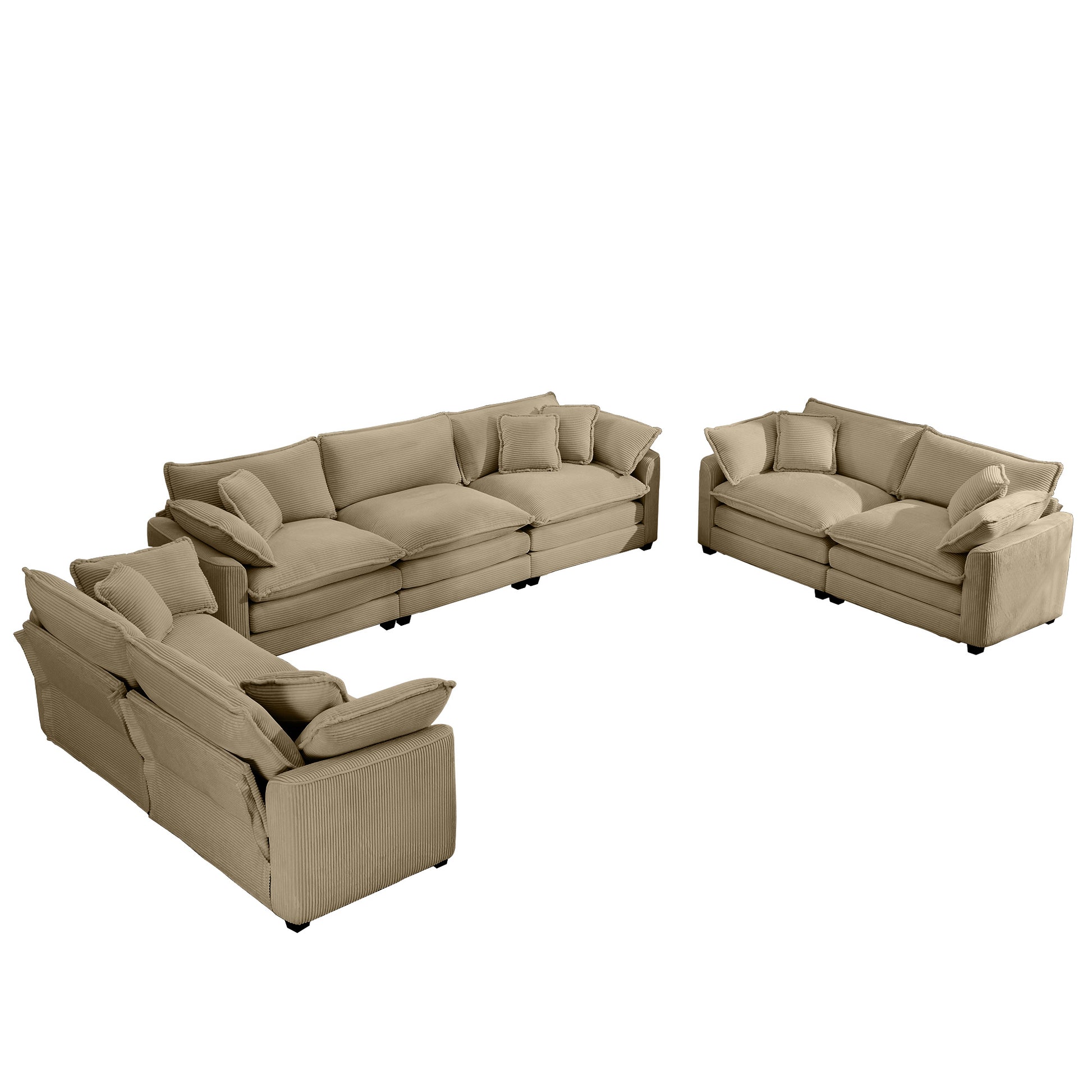 7 Seat Tan Corduroy Sofa Set - Classic Modern Sofa for Living Room