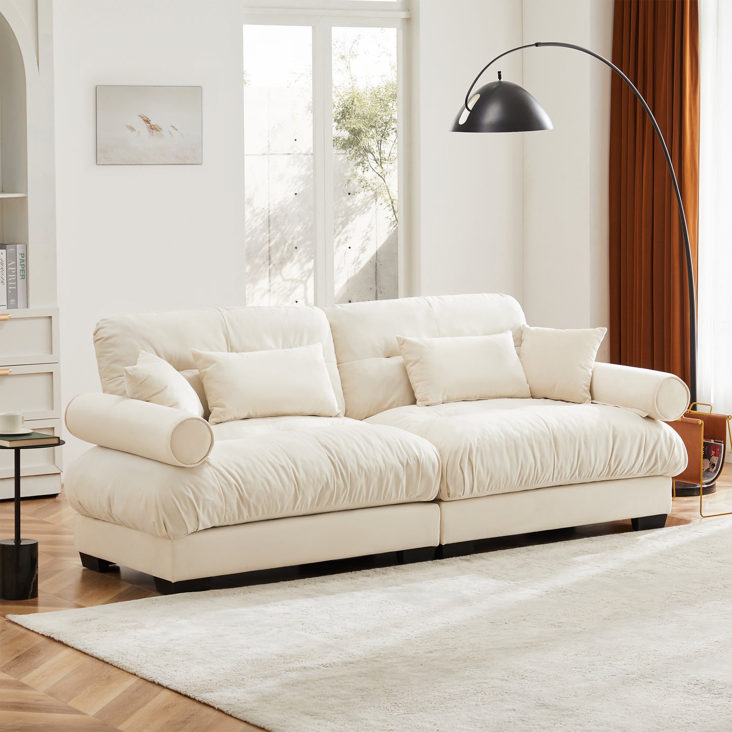Cream Velvet 2-Seater Sofa - Modern Living Room Sofa