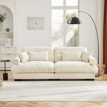 Cream Velvet 2-Seater Sofa - Modern Living Room Sofa